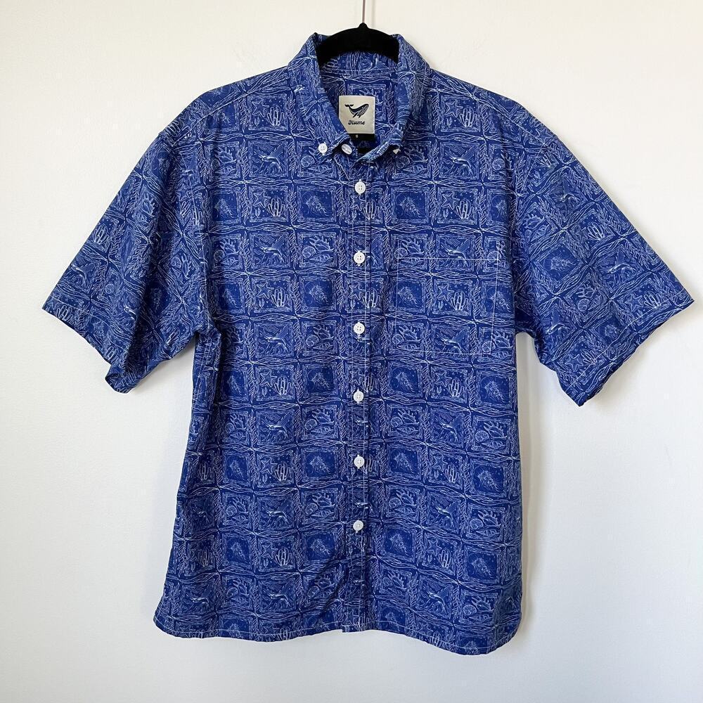 Yiume Bluey Hawaiian Ocean Life Shirt Mens Small Short Sleeve Button Down Summer
